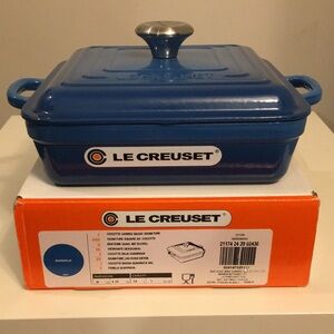 NEW Le Creuset 3 Qt Square Cocotte Marseille Blue Cast Iron Dutch Oven
